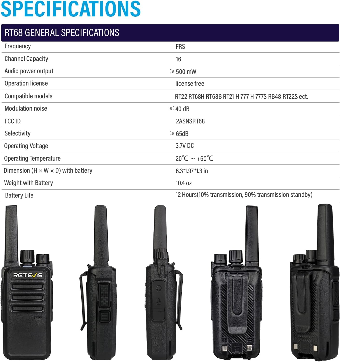Detalle de Retevis walkie-talkies RT68