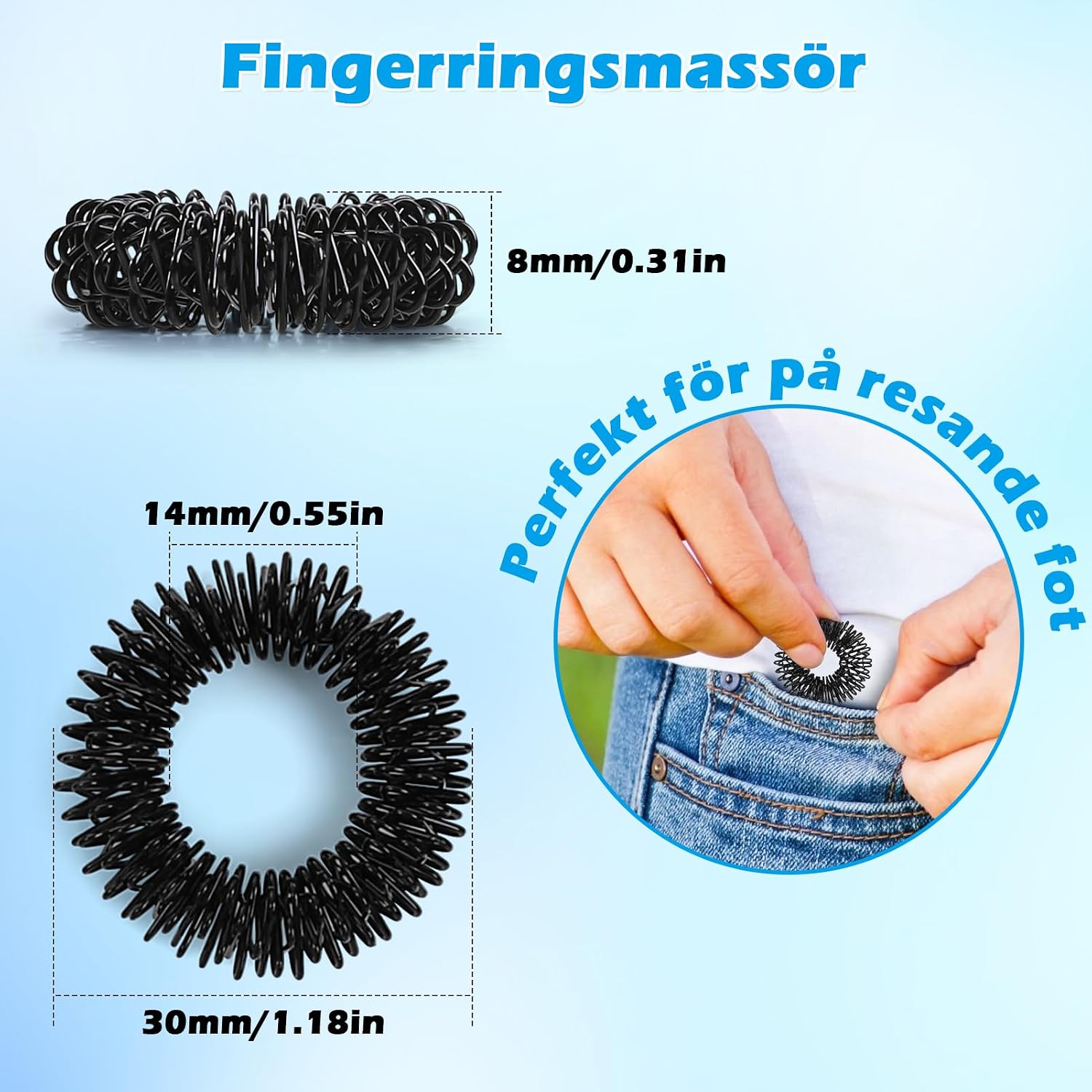 Detalle de YANGTSUNG 24-pack akupressurringar, 30 mm, i stål för fingermassage