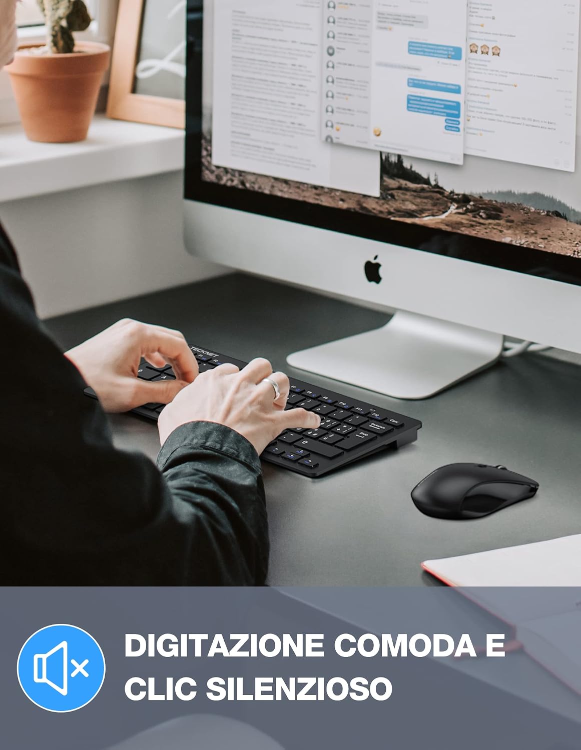 Detalle de TECKNET Set Tastiera e Mouse Wireless 2.4G Silenzioso con Ricevitore Nano USB – layout Italiano