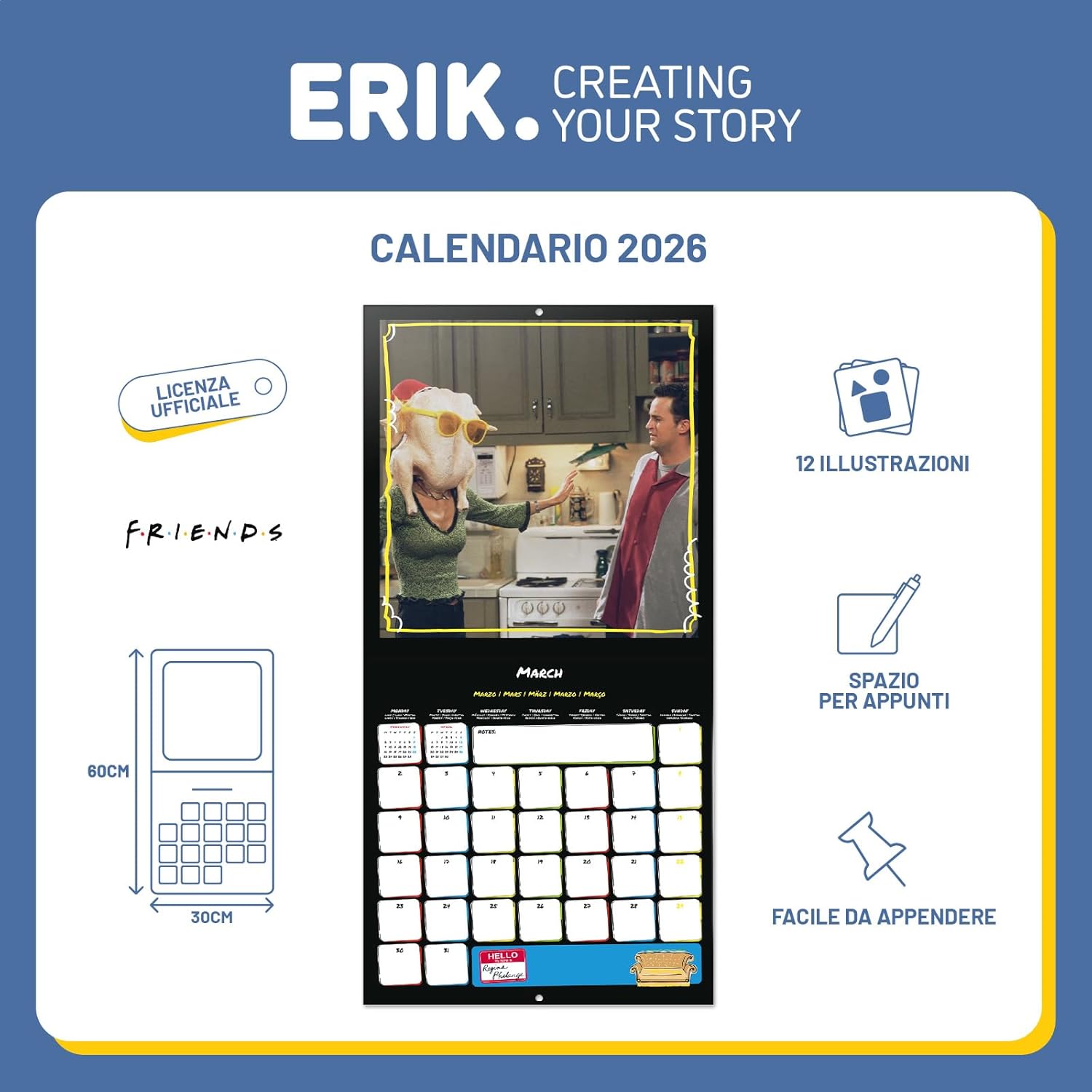 Thumbnail 2 de Grupo Erik Calendario 2026 da muro Friends 30x30 cm 📅