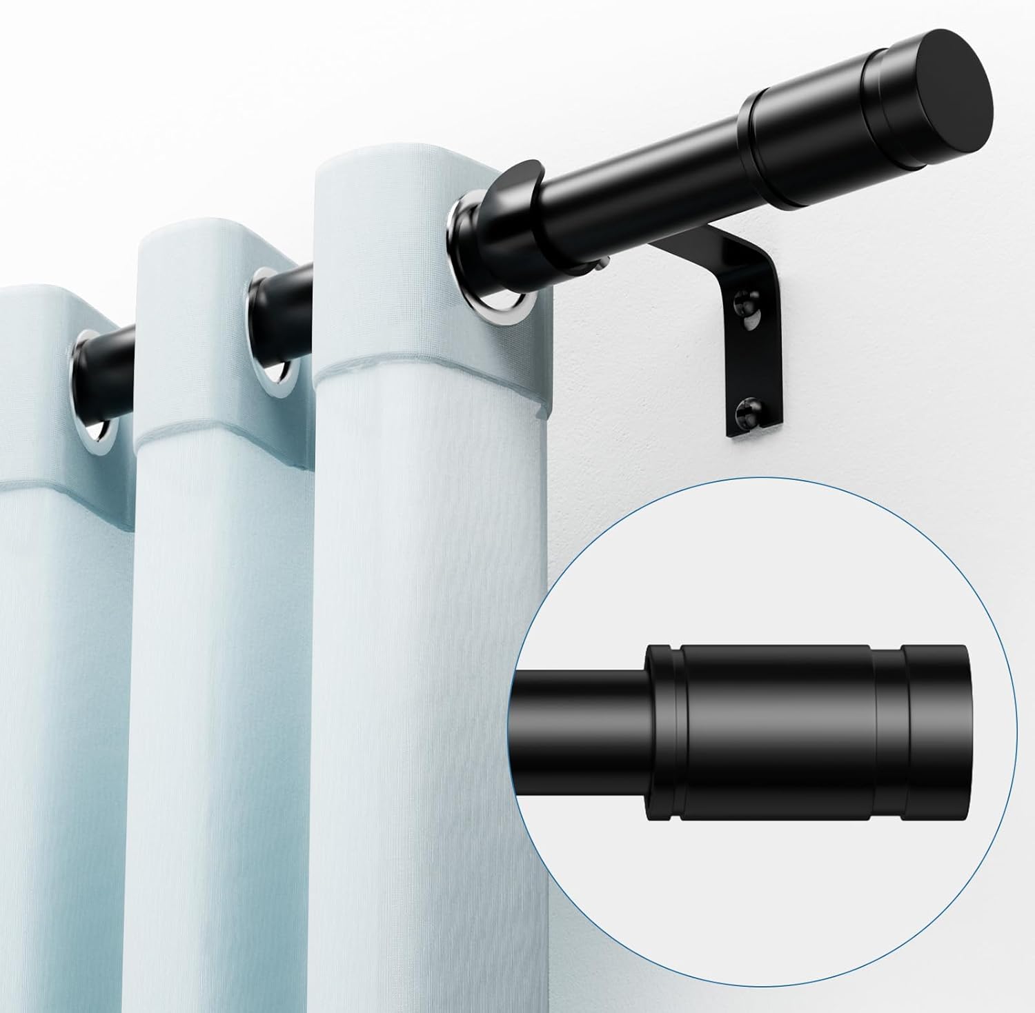 Detalle 2 de TRAROD Gardinenstange schwarz matt (ausziehbar) 76–228 cm, Ø 16 mm