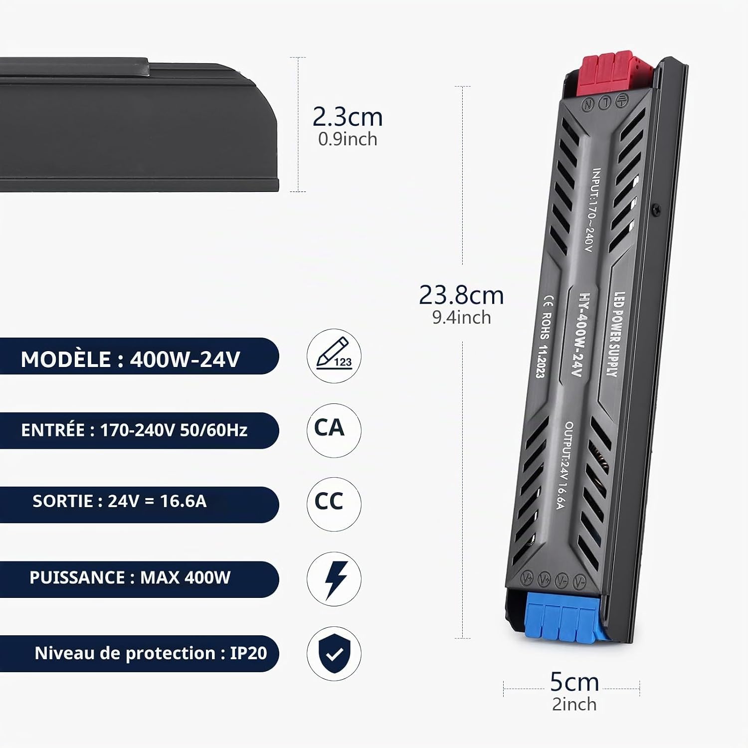 Thumbnail 1 de SUCIKORIO 24V-400W led-transformator, 16,6 A, ultradun en constante spanning