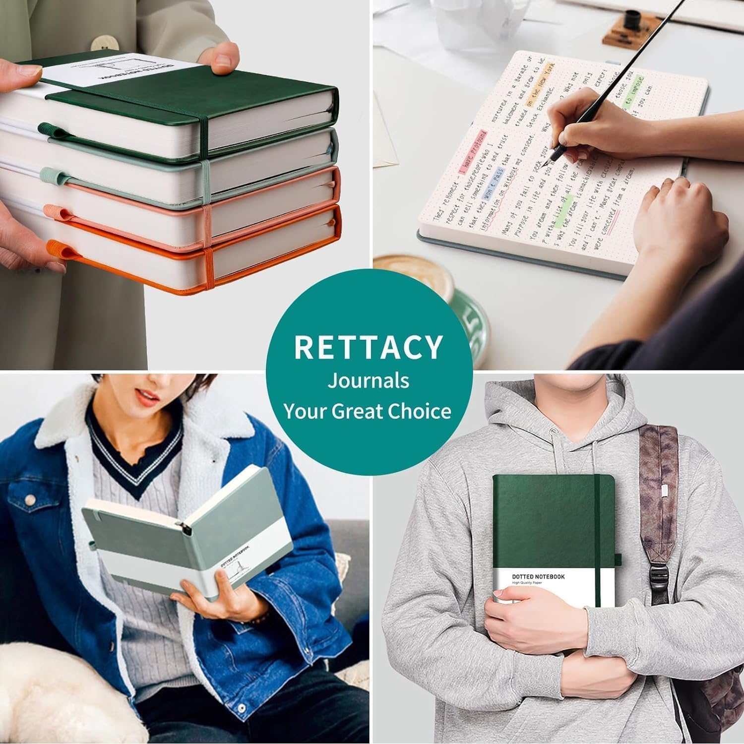 Thumbnail 5 de RETTACY Notizbuch A5 Dotted – 192 Seiten, 100 g/m² Papier, Dunkelgrün, Hardcover Bullet Journal