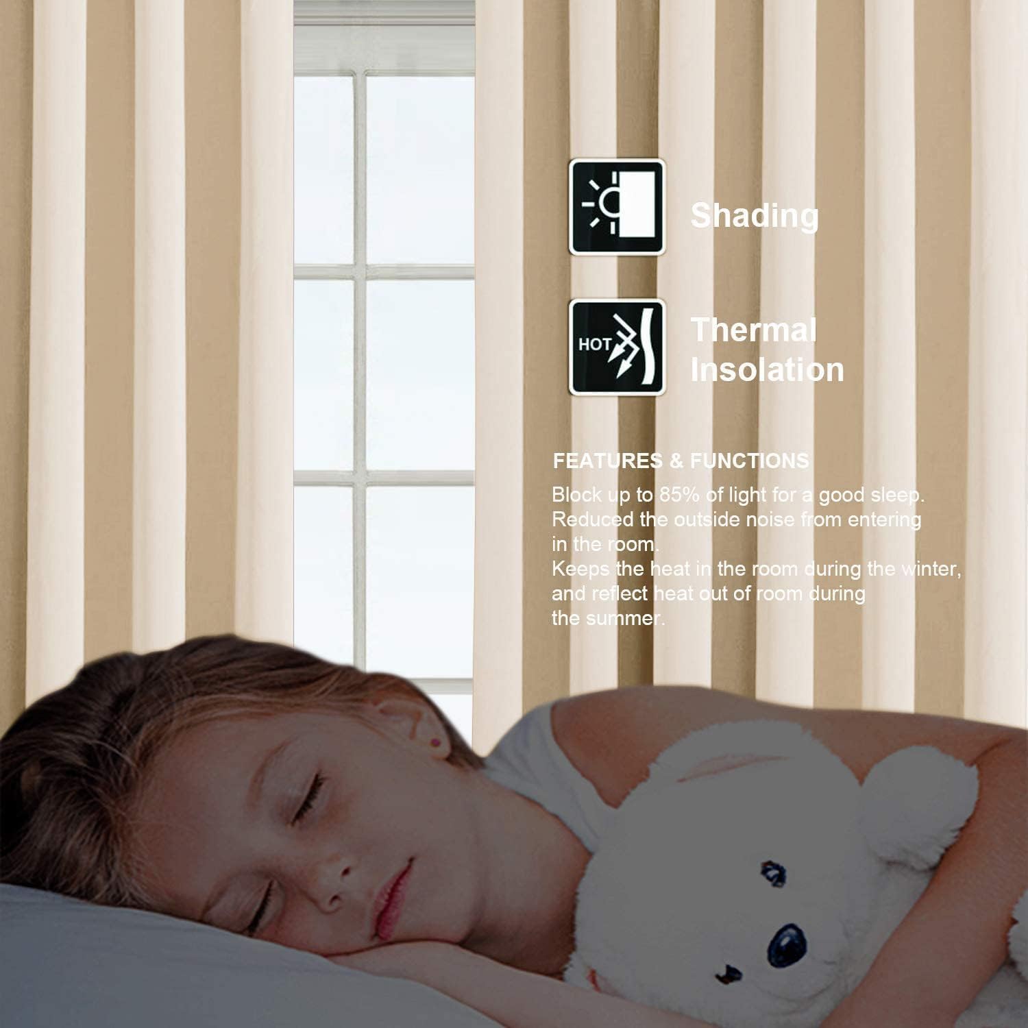 Thumbnail 4 de AMEHA Eyelet Blackout Curtains (2 Panel) – Cream, 66x54 Inch with Tiebacks