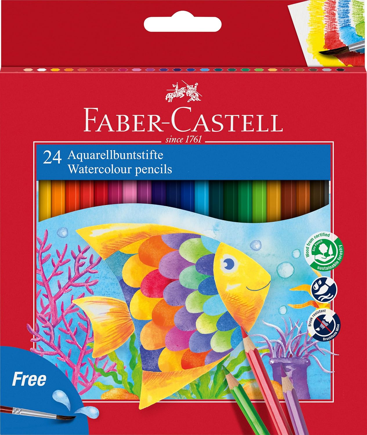 Detalle de FABER-CASTELL Set matite acquerellabili da 24 pezzi con pennello – ergonomiche, resistenti e facili da usare per bambini