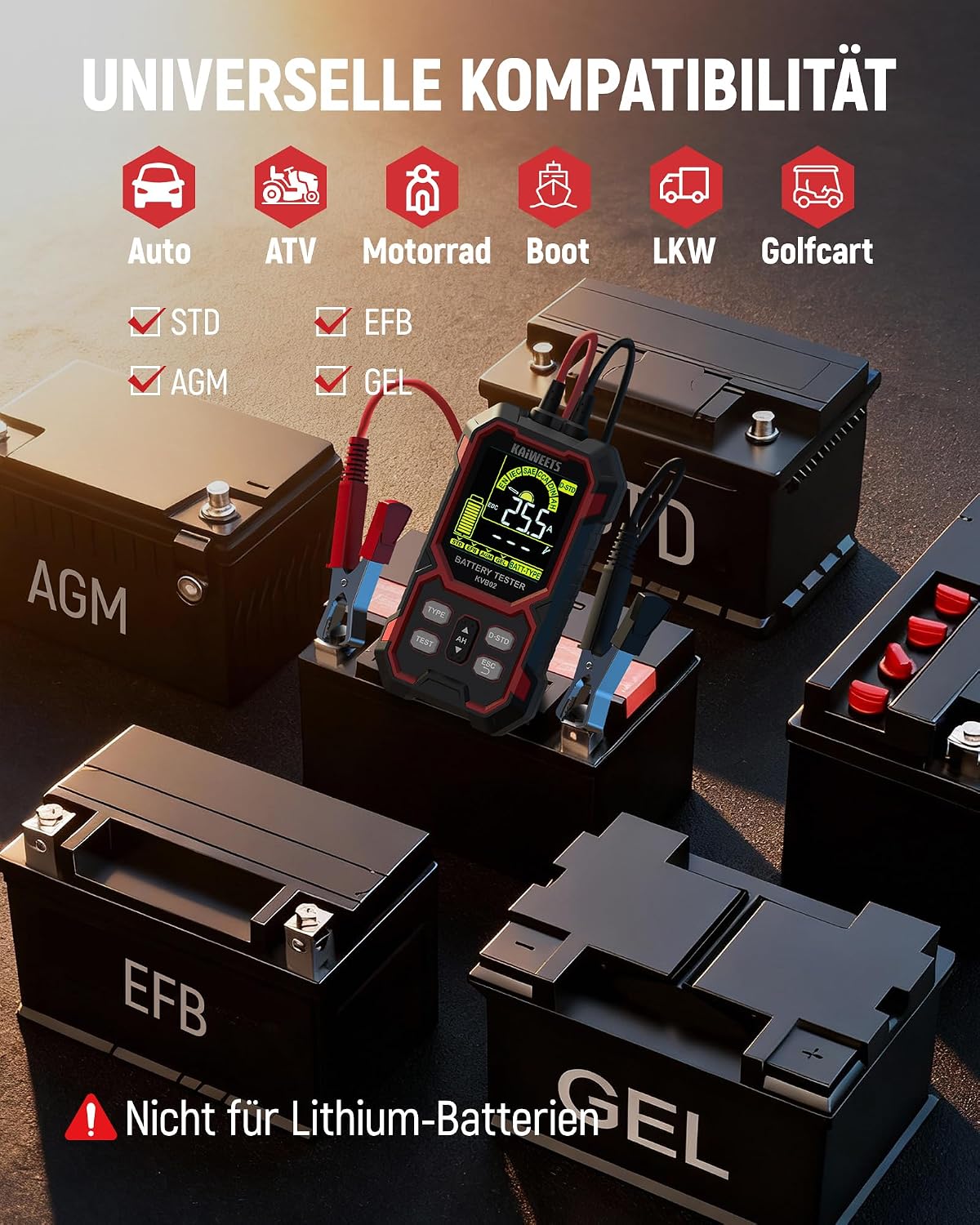 Thumbnail 3 de KAIWEETS Batterietester KFZ 12V/24V digital mit Kelvin-Technologie (KFZ, SUV, Motorrad)