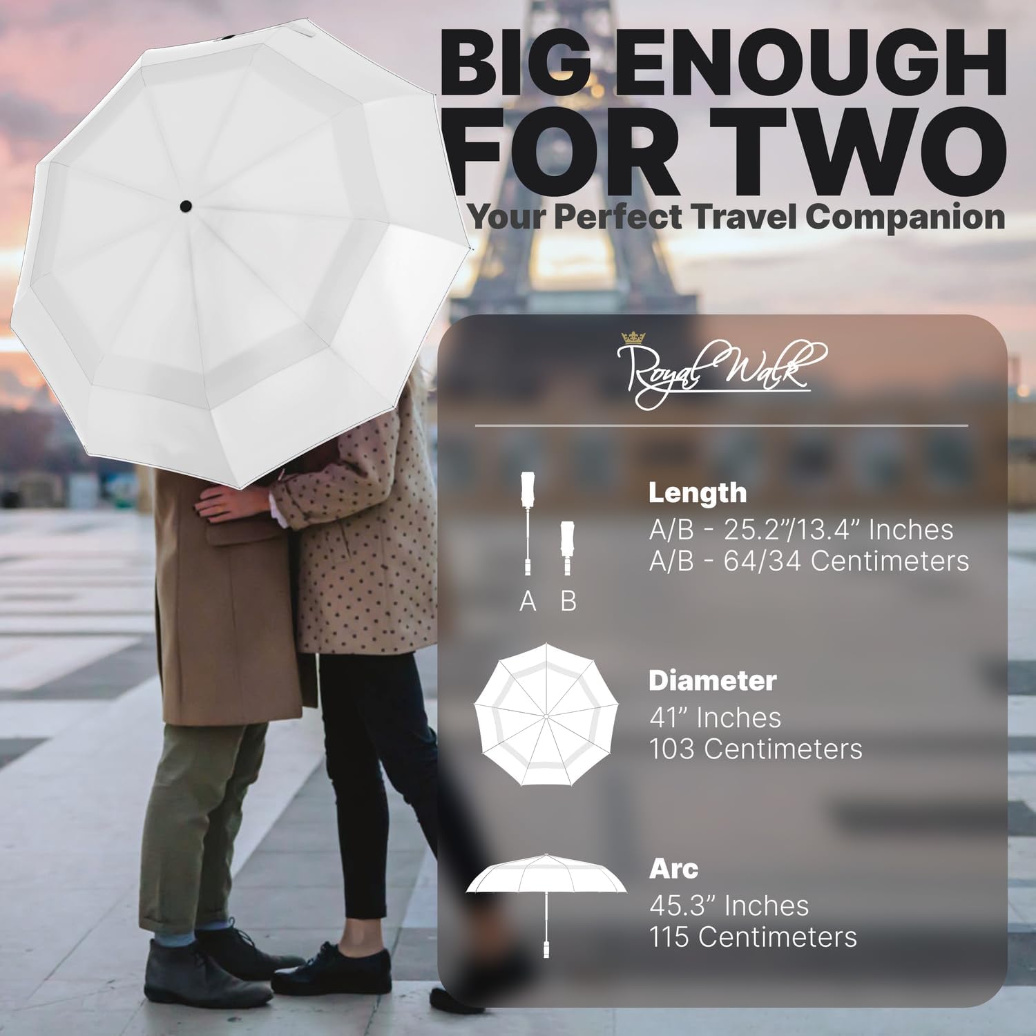 Detalle 2 de Royal Walk windproof folding travel umbrella with automatic open/close and genuine real wood handle (White)