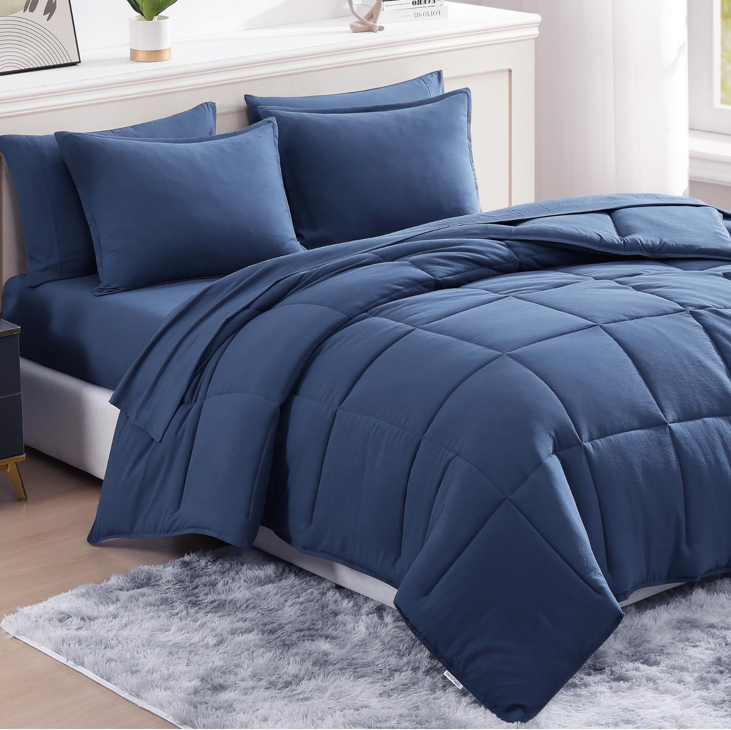 Detalle de Casa Platino WM10BIB-TW-NVY Twin Bed-in-a-Bag, Navy Microfiber