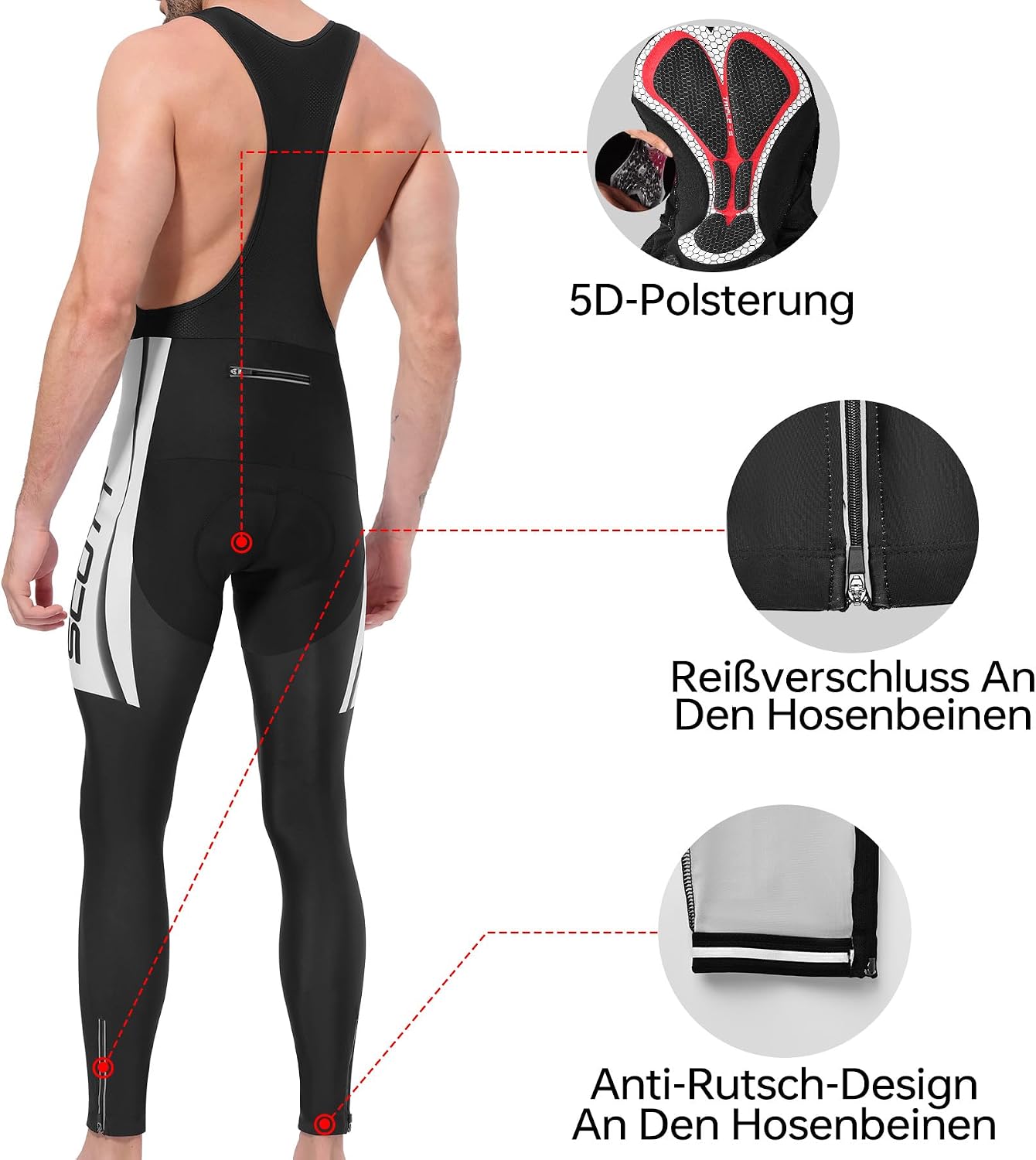 Detalle de Tedila Langarm-Radtrikot Herren Set mit 5D gepolsterten Trägerhosen für Rennrad – Frühling/Herbst