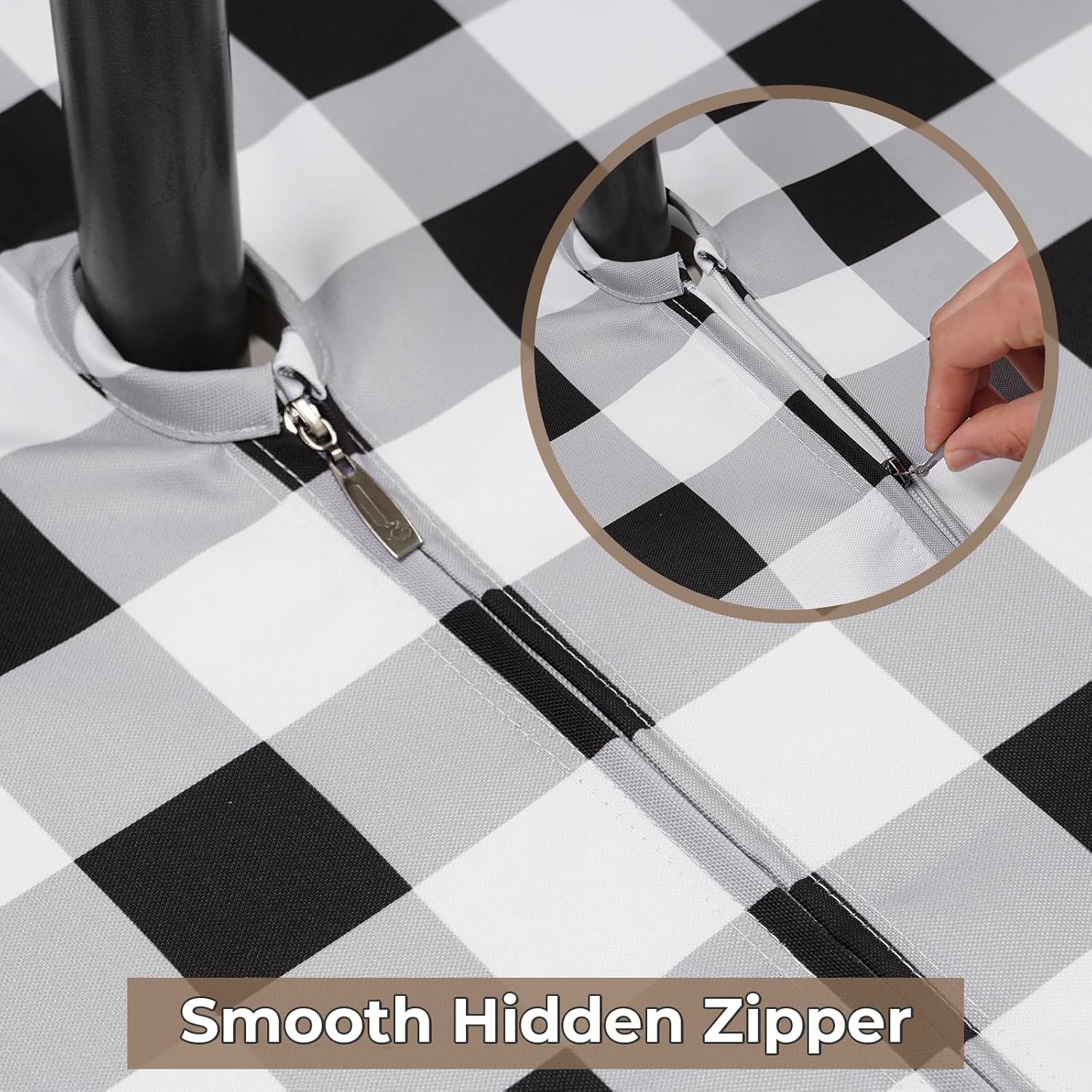 Thumbnail 2 de Eternal Beauty 152cm Round Black Checkered Tablecloth with Umbrella Hole & Zipper