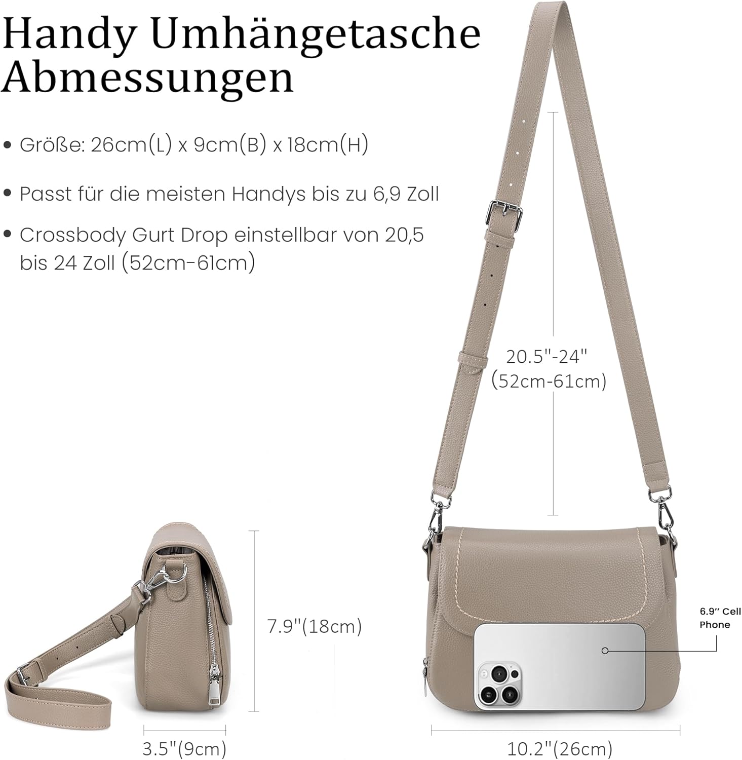 Thumbnail 4 de befen Echtleder Umhängetasche Damen Mittelgroß mit RFID-Brieftasche – Saddle Bag Crossbody