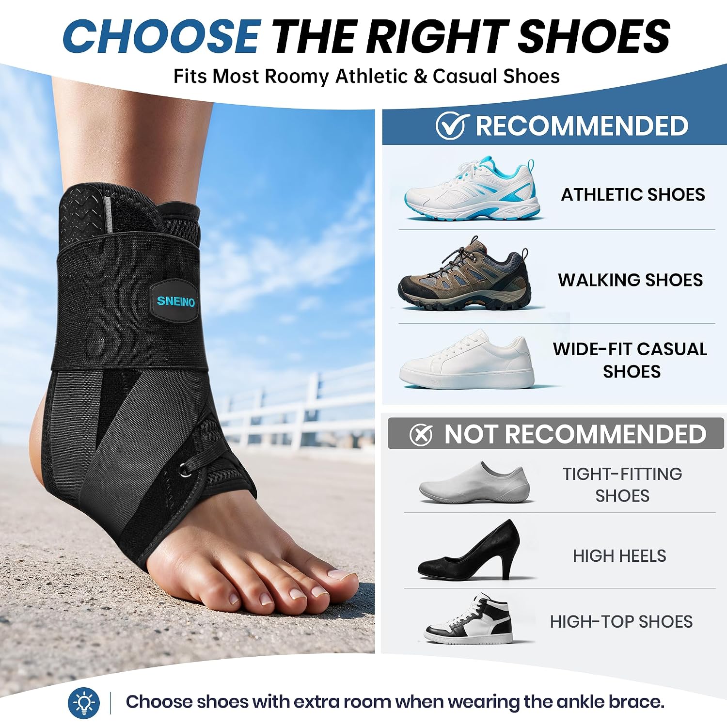 Detalle de SNEINO Lace-Up Ankle Brace (Medium) for Sprained Ankle, Achilles & Tendon Support