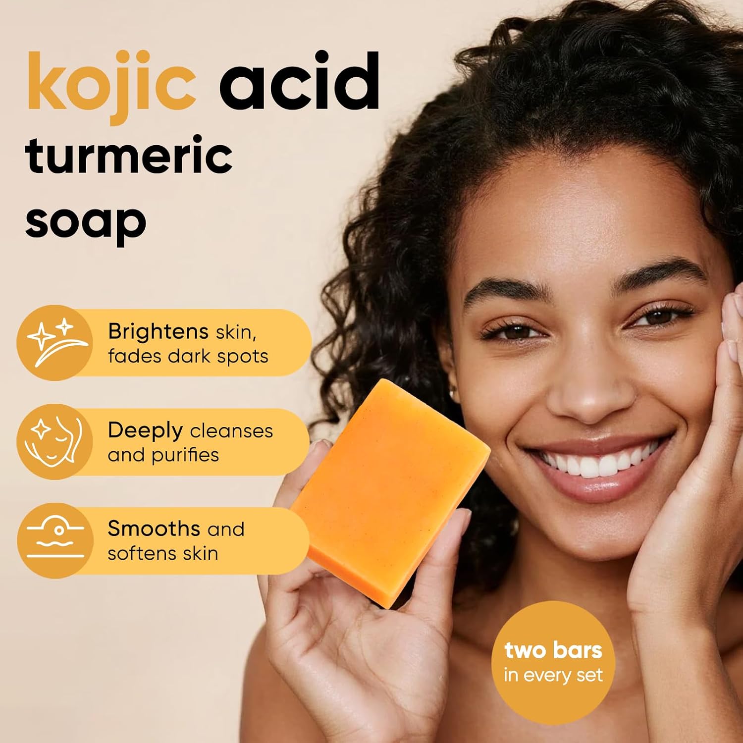 Detalle 2 de CADDISE Kojic Acid Turmeric Soap Bars, 2-Pack with Foaming Sponge, 8.5 oz