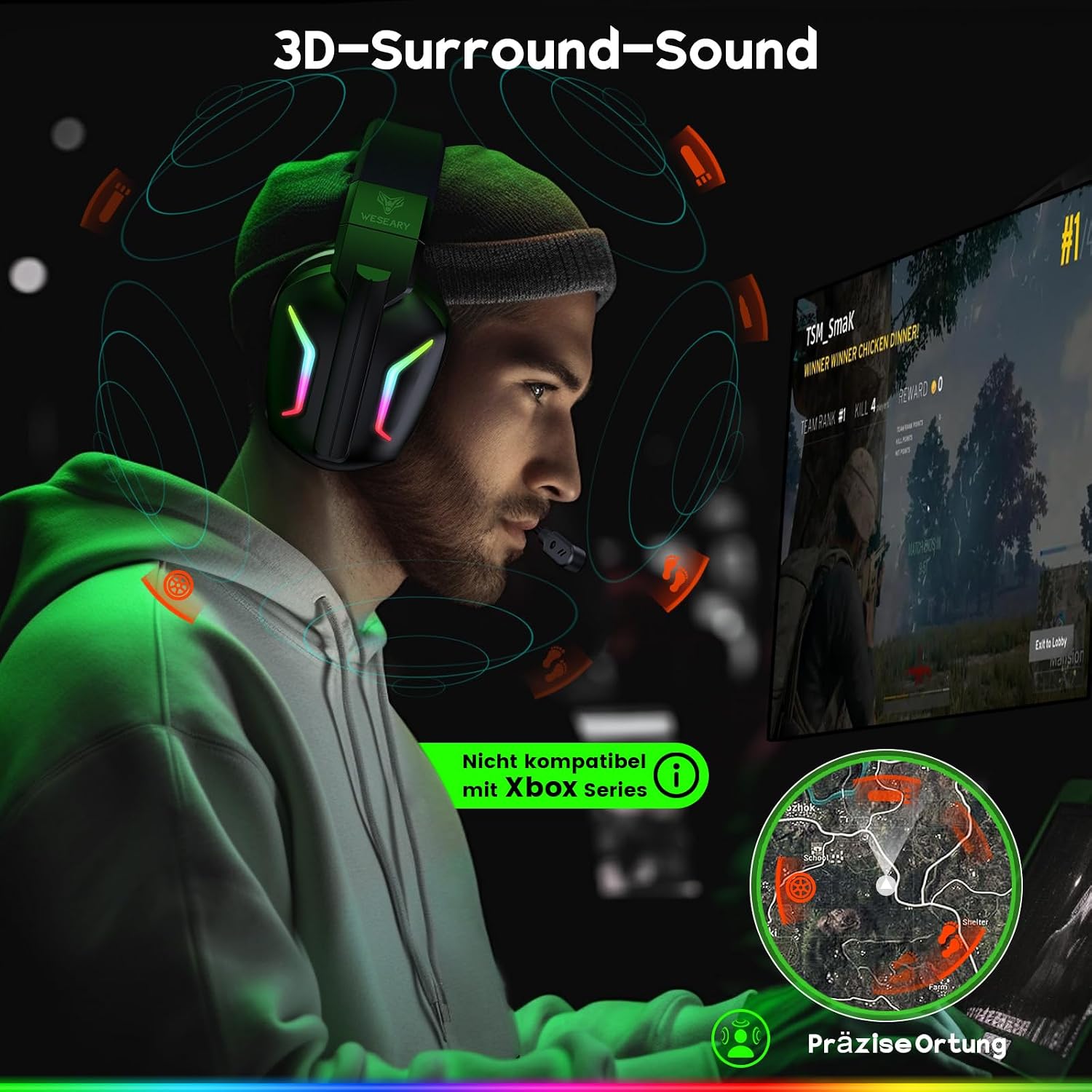 Detalle de WESEARY WG1 Gaming-Headset mit Noise-Cancelling