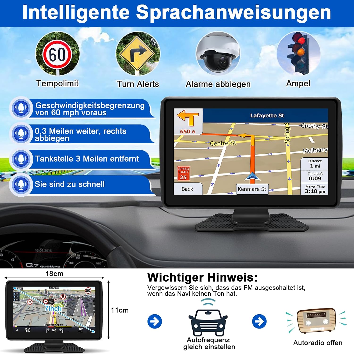 Detalle 2 de Navigationsgeräte für Auto 7 Zoll – GPS mit Echtzeit-Verkehr, HD-Display und Sprachsteuerung