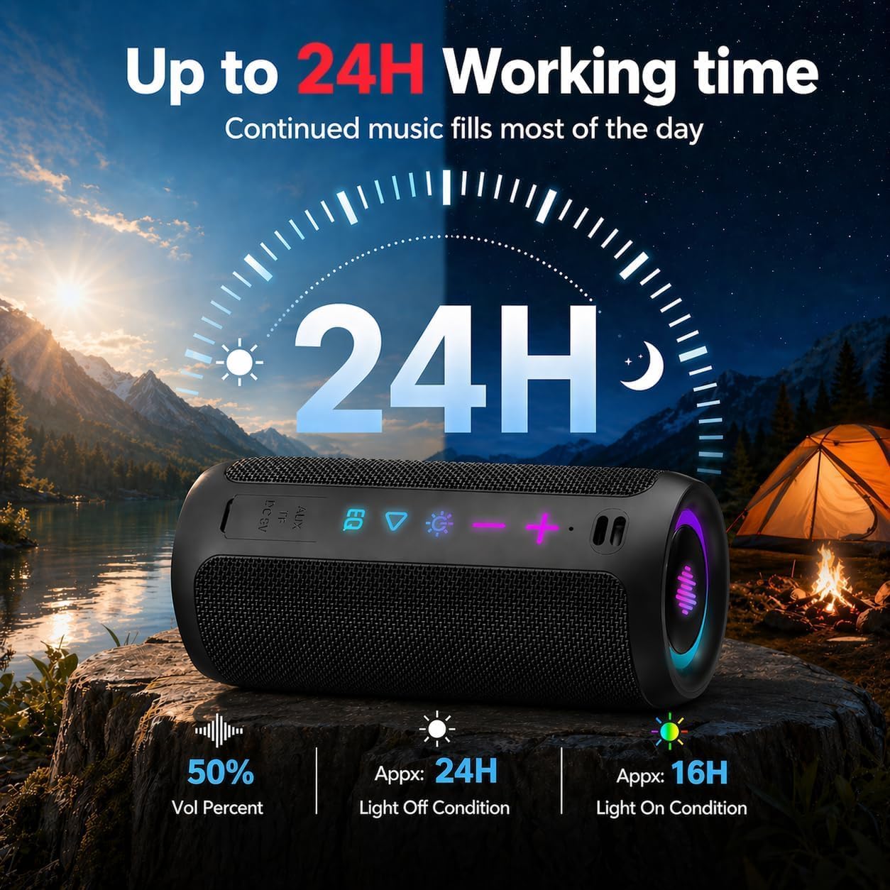 Detalle de TIMU Portable Bluetooth Speaker: Powerful Sound with 24H Battery, IPX7 Waterproof