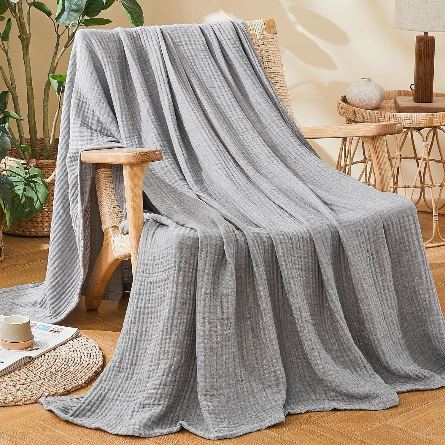 Detalle 2 de EMME Musselin-Decke 150×200 cm – 4-Lagen Melange-Baumwolle, OEKO-TEX 100, weiche Tagesdecke & Kuscheldecke