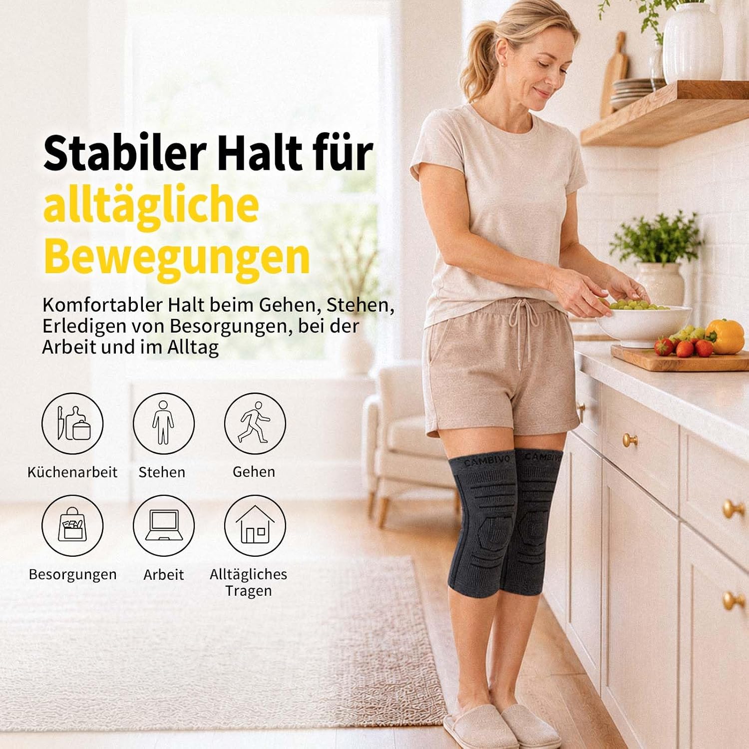 Detalle 2 de CAMBIVO Kniebandage – 2er-Pack Mans/Damen mit Seitens Stabilatoren zur Unterstützung bei Knieschmerzen