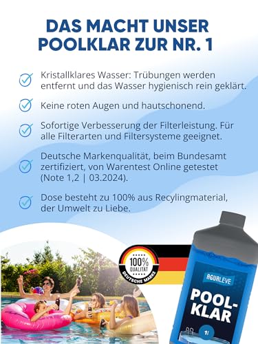Detalle de AGUALEVE Poolklar 1l – Kristallklar 2.0 Formel für perfektes Poolwasser (NEU)