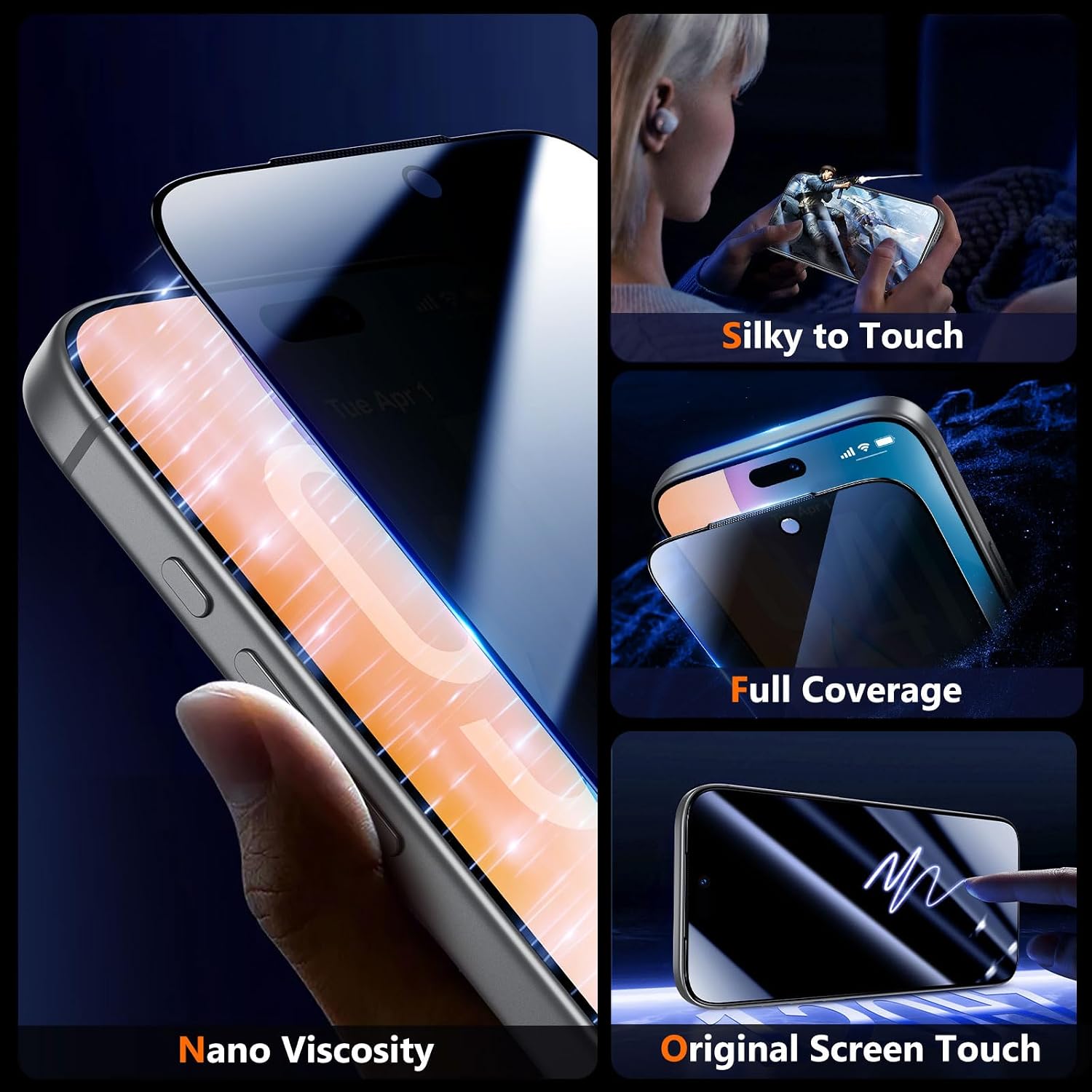 Thumbnail 6 de UniqueMe iPhone 18 Pro Privacy Screen Protector, 2-Pack, 20° Anti-Spy Glass