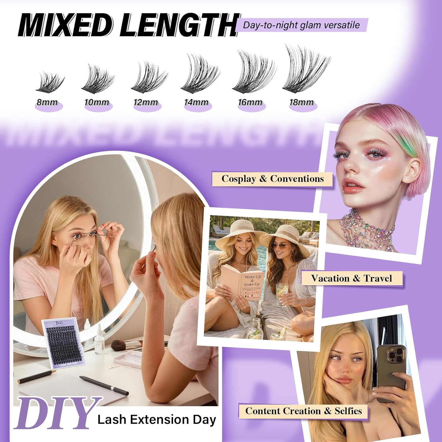 Detalle de B&Q Volume Lash Clusters Wispy B02 (72PCS) D Curl Lash Cluster Extensions with Soft Band