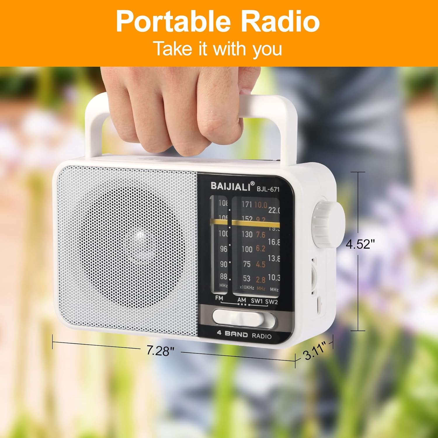 Thumbnail 1 de BAIJIALI BJL-671 AM/FM/SW Portable Radio with USB-C Charging and 5W Speaker