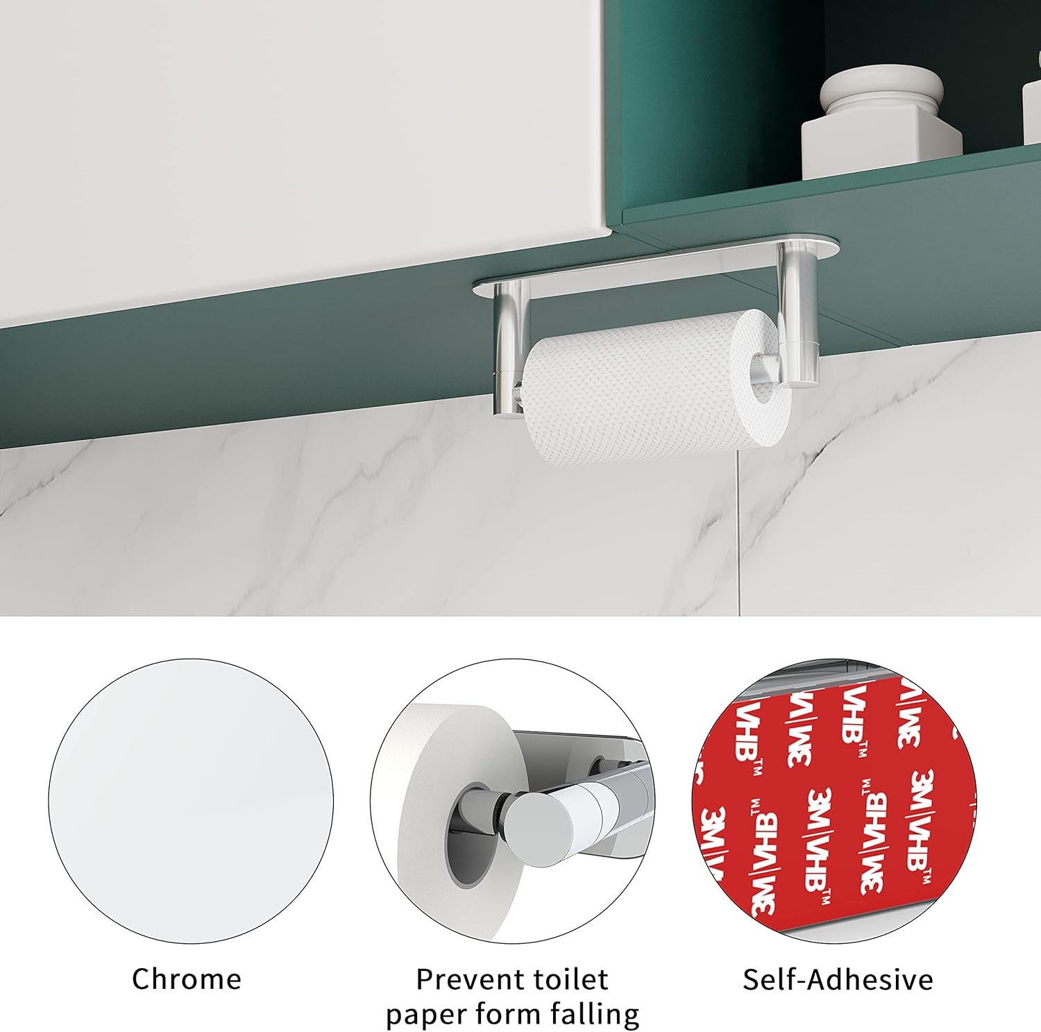 Thumbnail 1 de WZRUA self-adhesive double-post pivoting toilet roll holder (chrome stainless steel, no drilling)