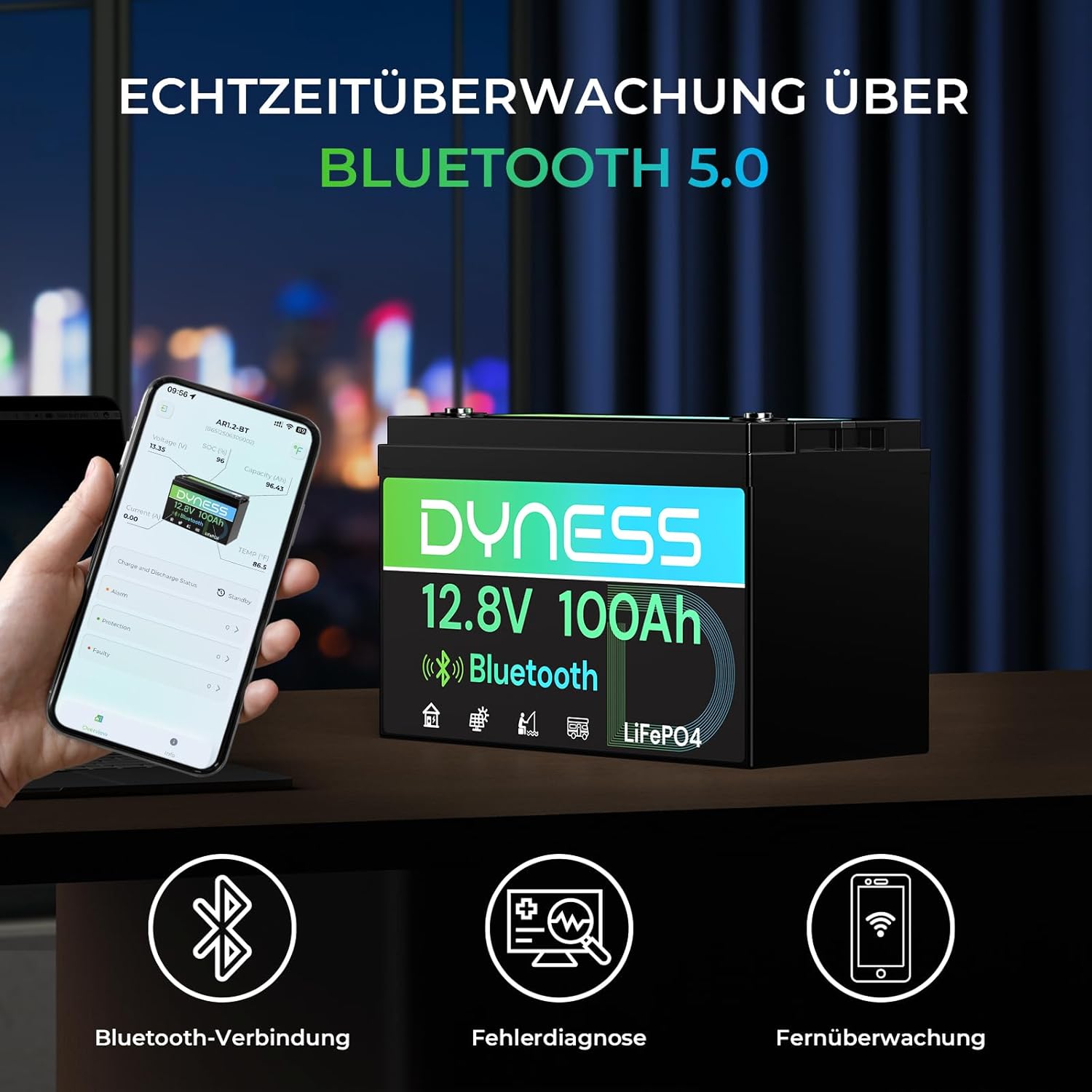 Thumbnail 3 de Dyness LiFePO4 12V 100Ah Lithium-Batterie mit Bluetooth und 100A BMS