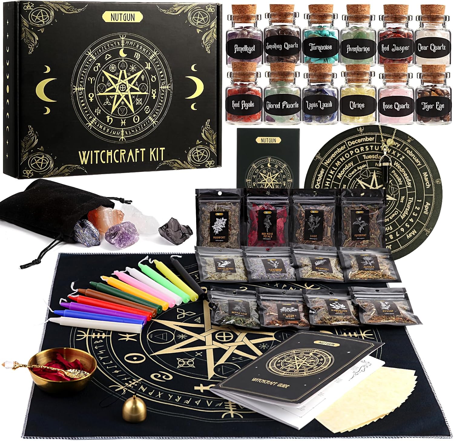 Nutgun Large Witchcraft Supplies Kit 60 PCS – Wiccan Tools for Beginners