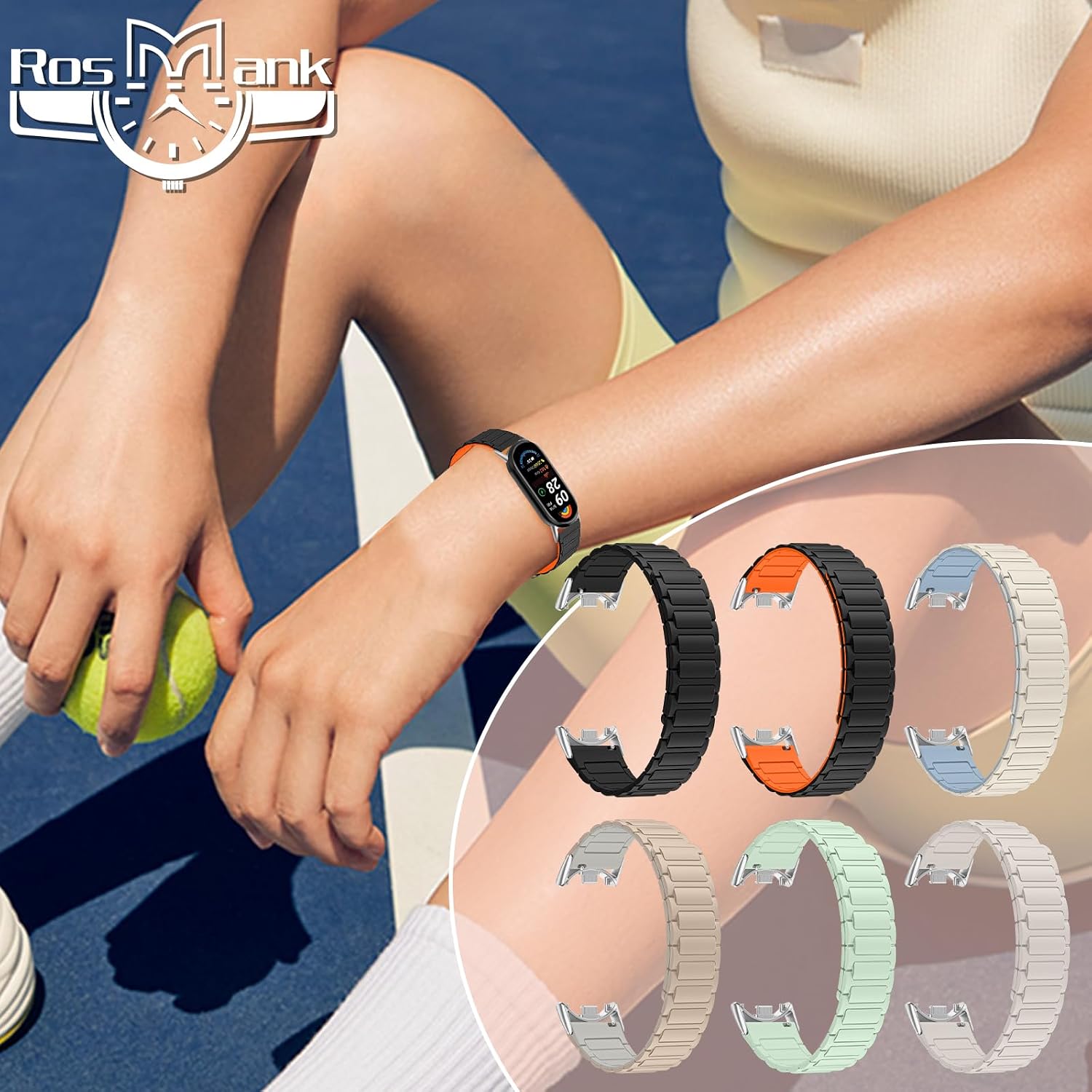 Detalle de RosMank Silicone Watch Band for Xiaomi Smart Band 8/9/10 with Magnetic Closure