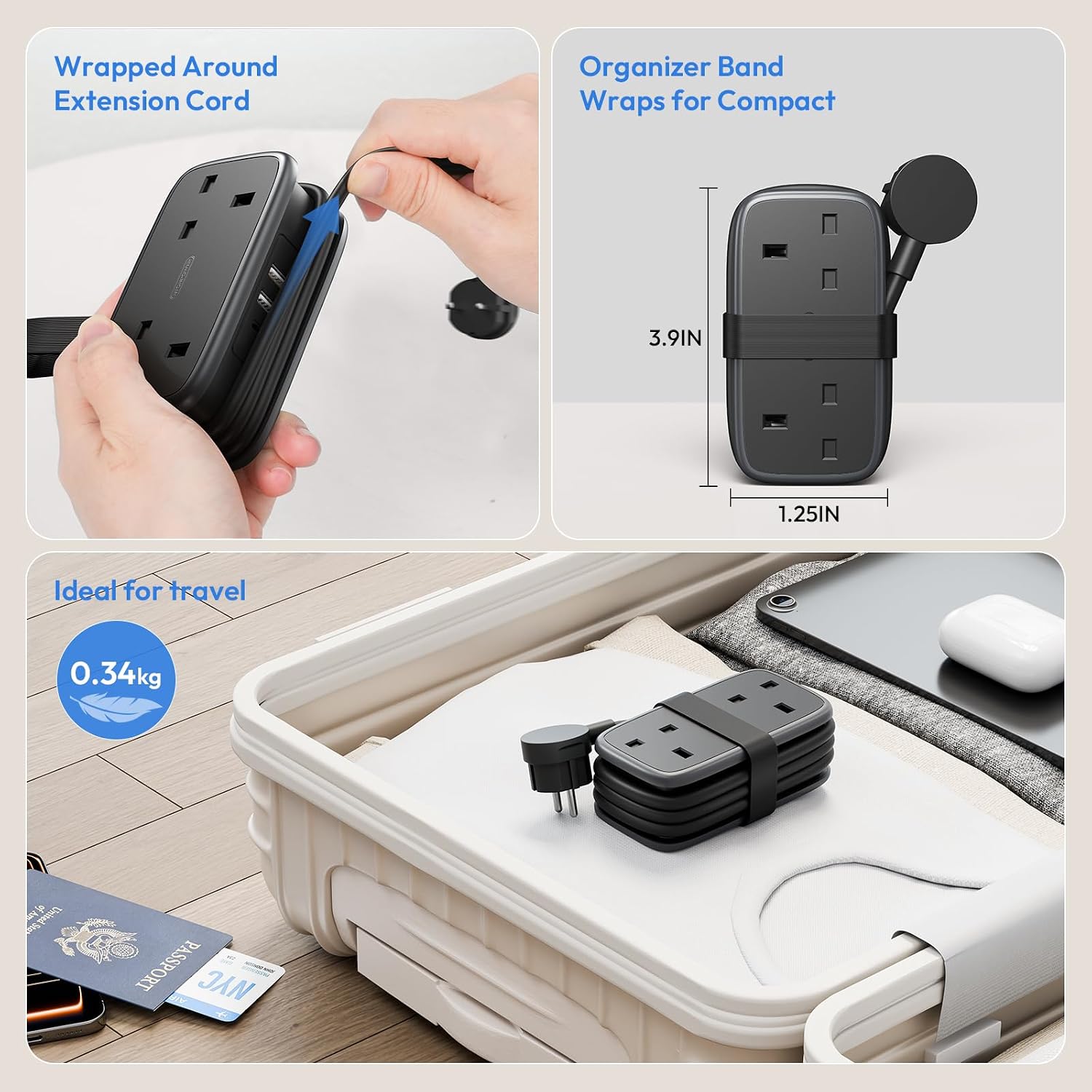 Detalle de NTONPOWER UK to European Plug Adapter 1.2M