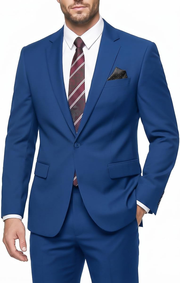 Detalle de WYWK Men's Slim-Fit Suit with One-Button Blazer, Tie and Pocket Square