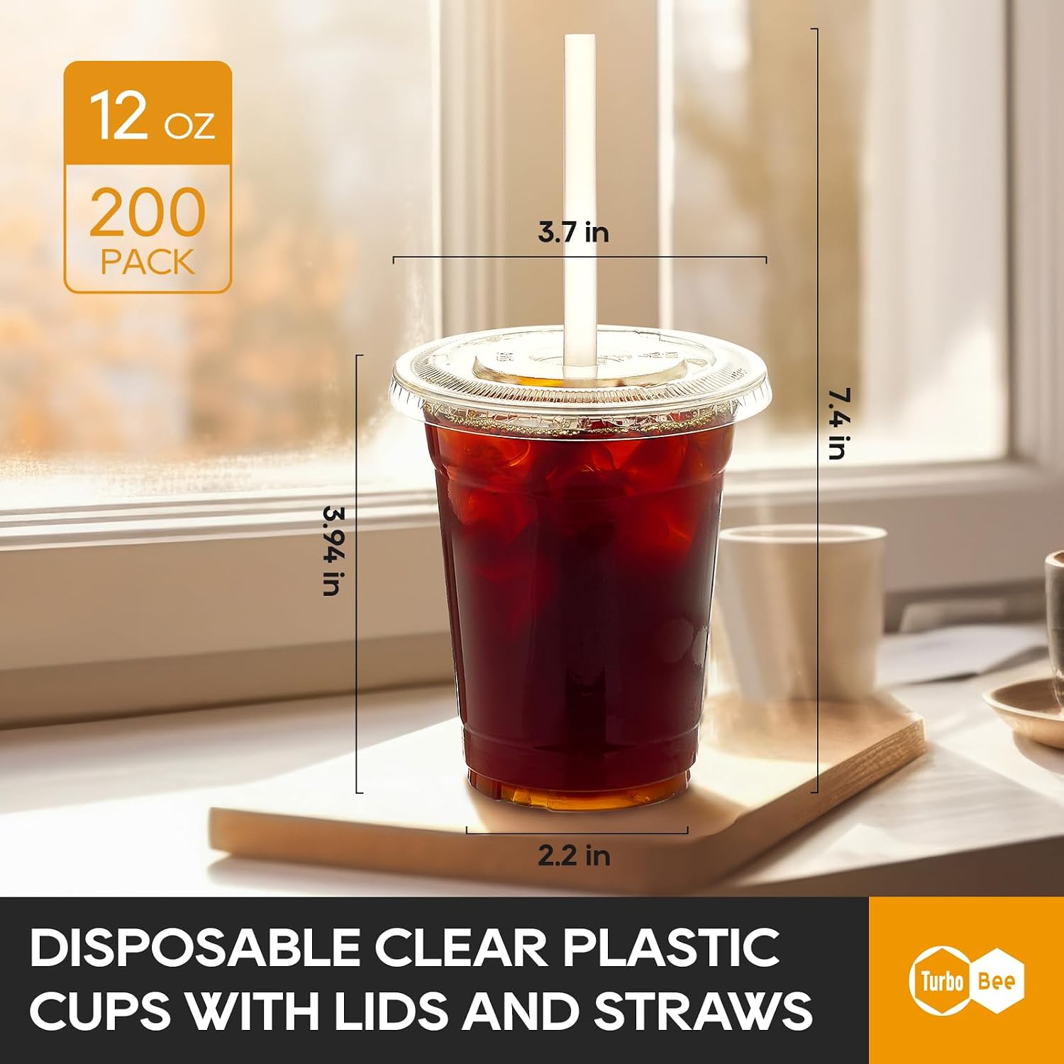 Detalle 2 de Turbo Bee 12 oz Clear Plastic Cups with Lids and Straws, 200 Sets