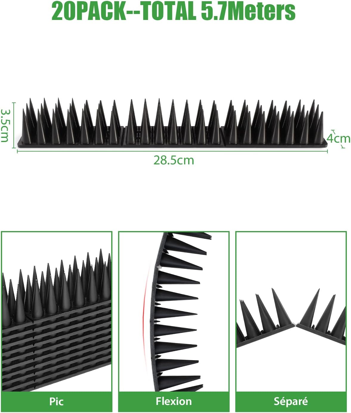 Thumbnail 1 de XDQQ Pic Anti Pigeon 5,7 m – Kit de 20 piques anti-pigeons pour balcon en ABS haute résistance