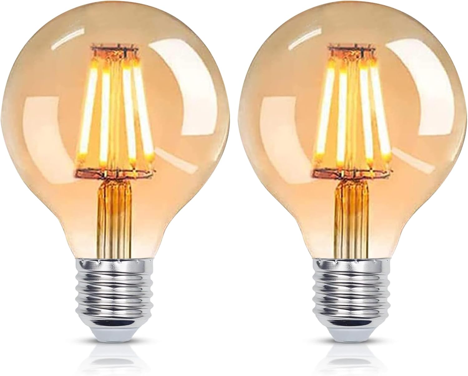 Detalle de YUNRRD Vintage Light Bulb E27 LED Edison (G80) 4W, 2700K Warm White, Amber Glass, 400lm – Pack of 2