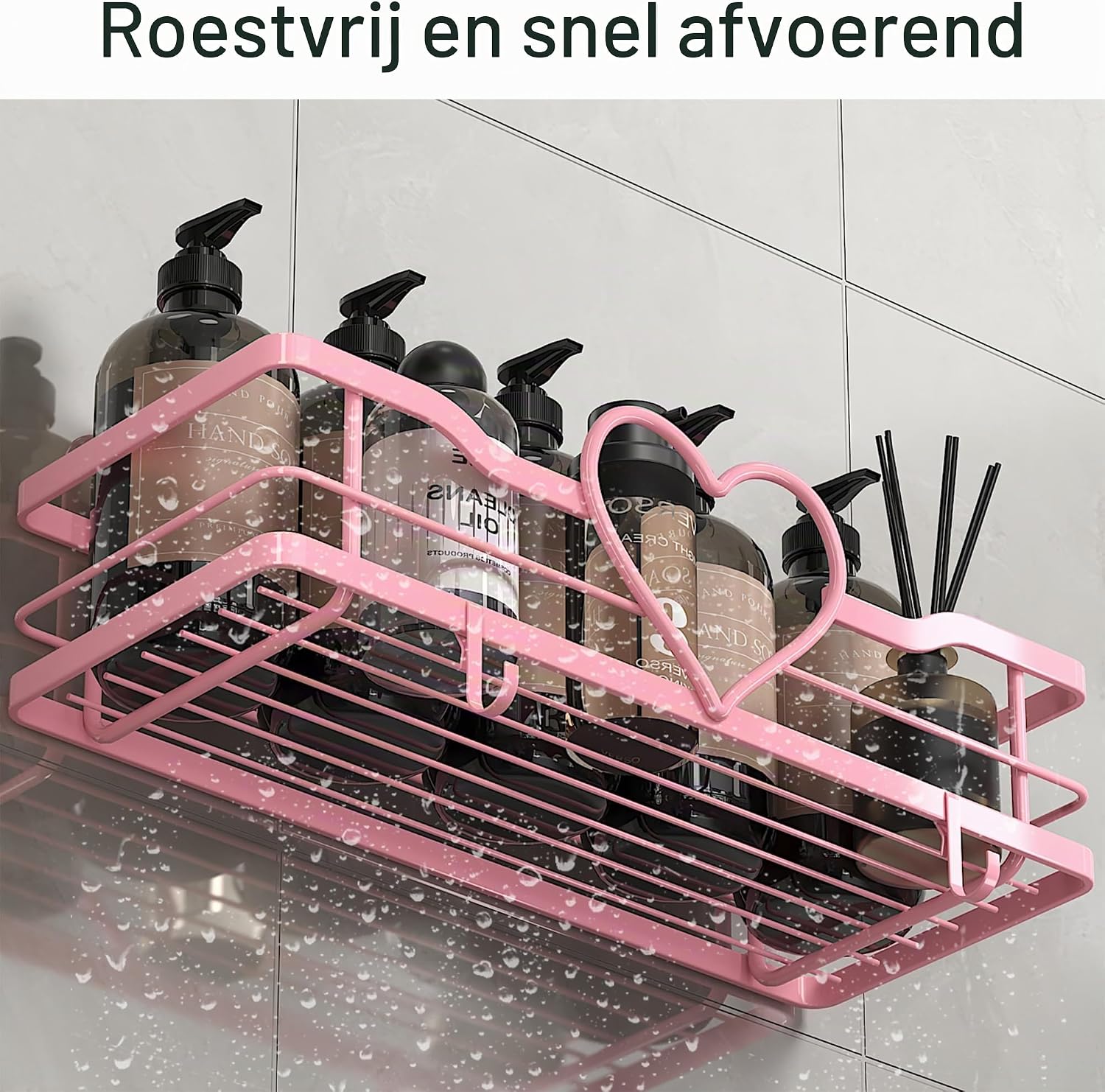 Thumbnail 3 de OYRREU roze doucherek zonder boren, set van 2 met zuignap, lijm en haken