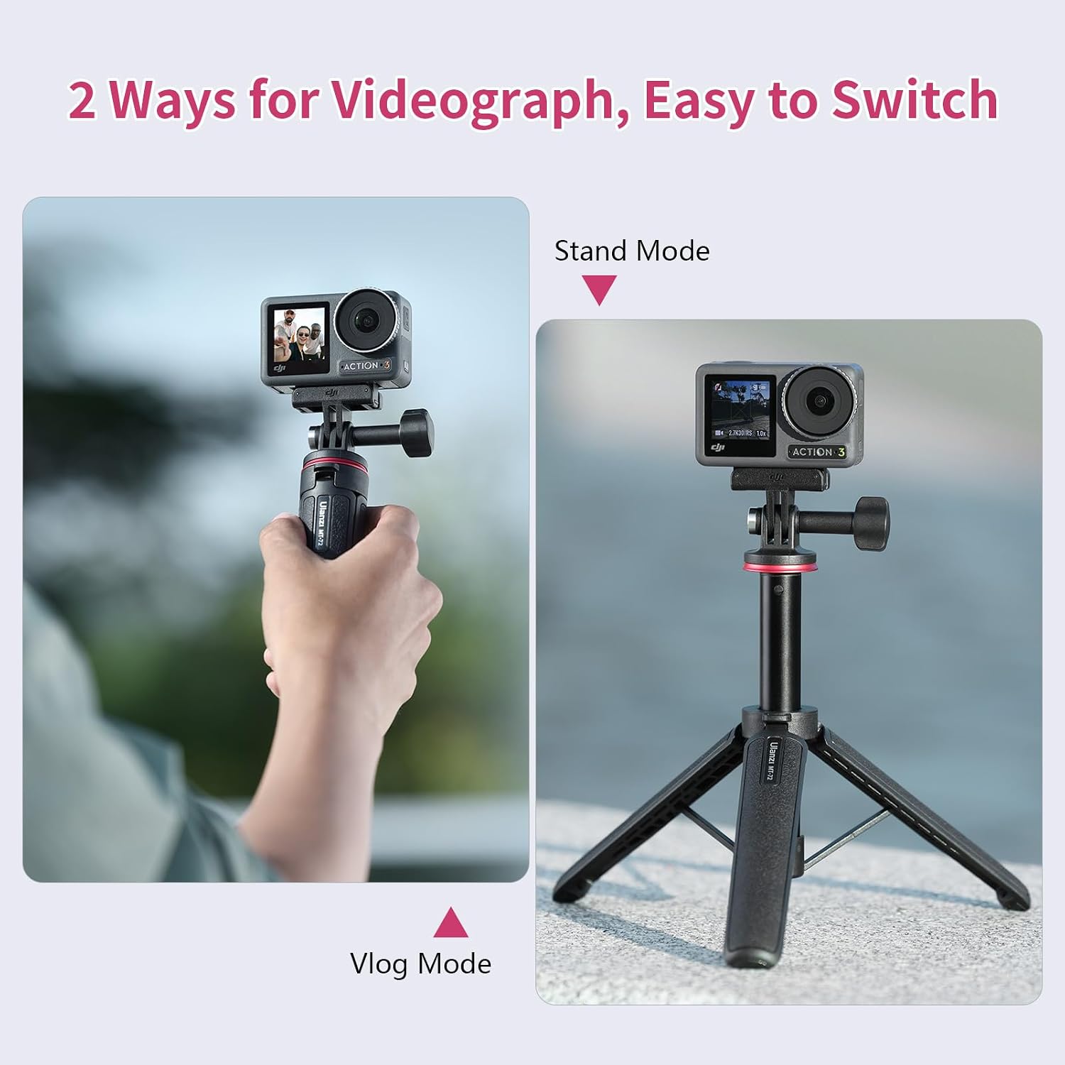 Detalle de ULANZI MT-72 : mini trépied 51 cm pour action cam, trépied de table et selfie stick