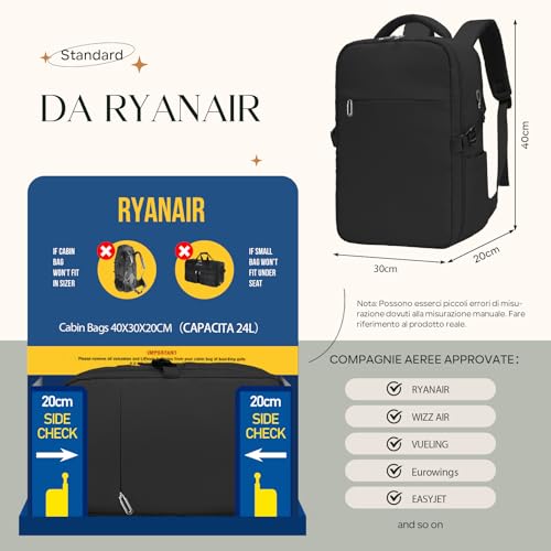 Thumbnail 1 de ZHXX mochila de viaje cabina 40x30x20 para Ryanair (portátil 14") con bolsillo húmedo independiente, negro