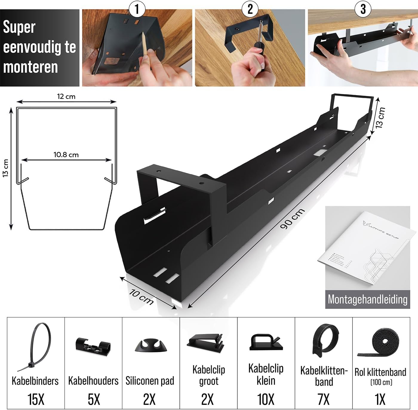 Thumbnail 6 de Ultimate Setup kabelgoot voor bureau, zwart, openklapbaar en tot 15 kg