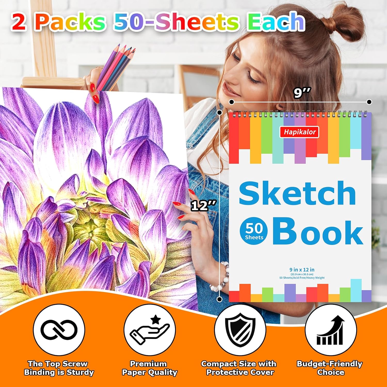 Detalle de 9 x 12 Sketch Book, 2-Pack — 50 Sheets Each, Spiral Bound, Acid-Free Paper