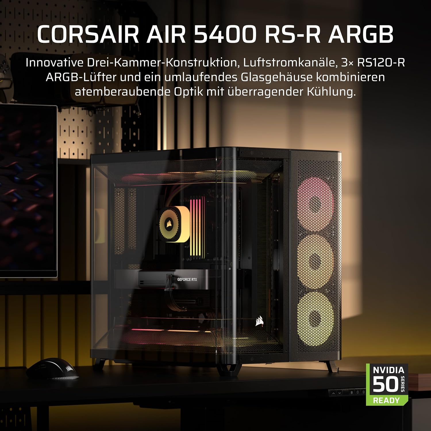 Thumbnail 1 de CORSAIR AIR 5400 RS-R ARGB Dreifach-Kammer-Mid-Tower-Gehäuse – Schwarz