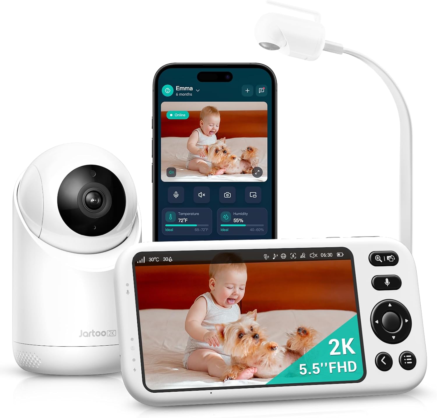 Detalle de Jartoo JBM550 Smart Baby Monitor with 2K Camera and 5.5-Inch Screen