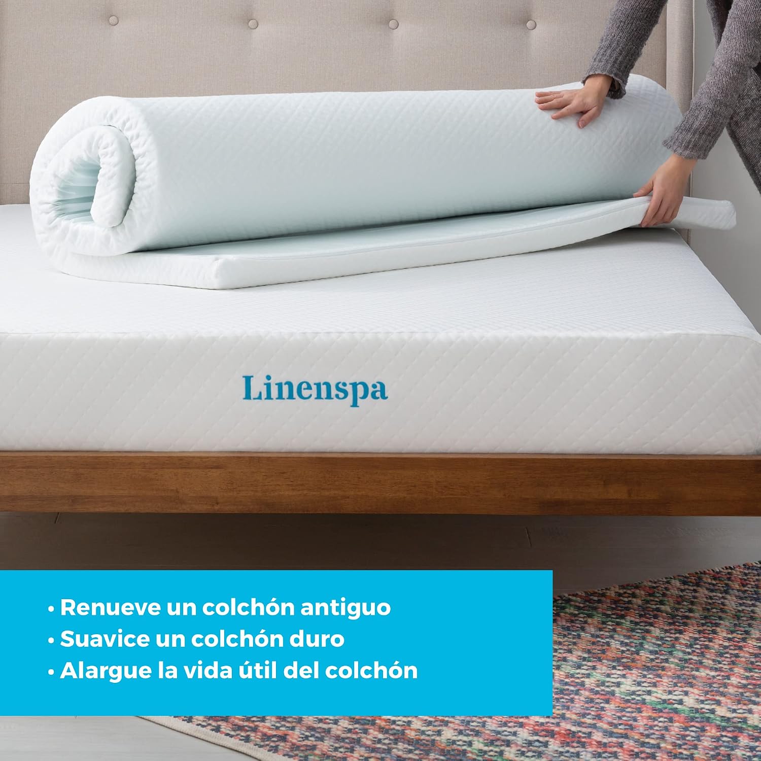 Detalle 2 de Linenspa Topper Viscoelástico 90x190 cm 😴 Con Gel y Lavable