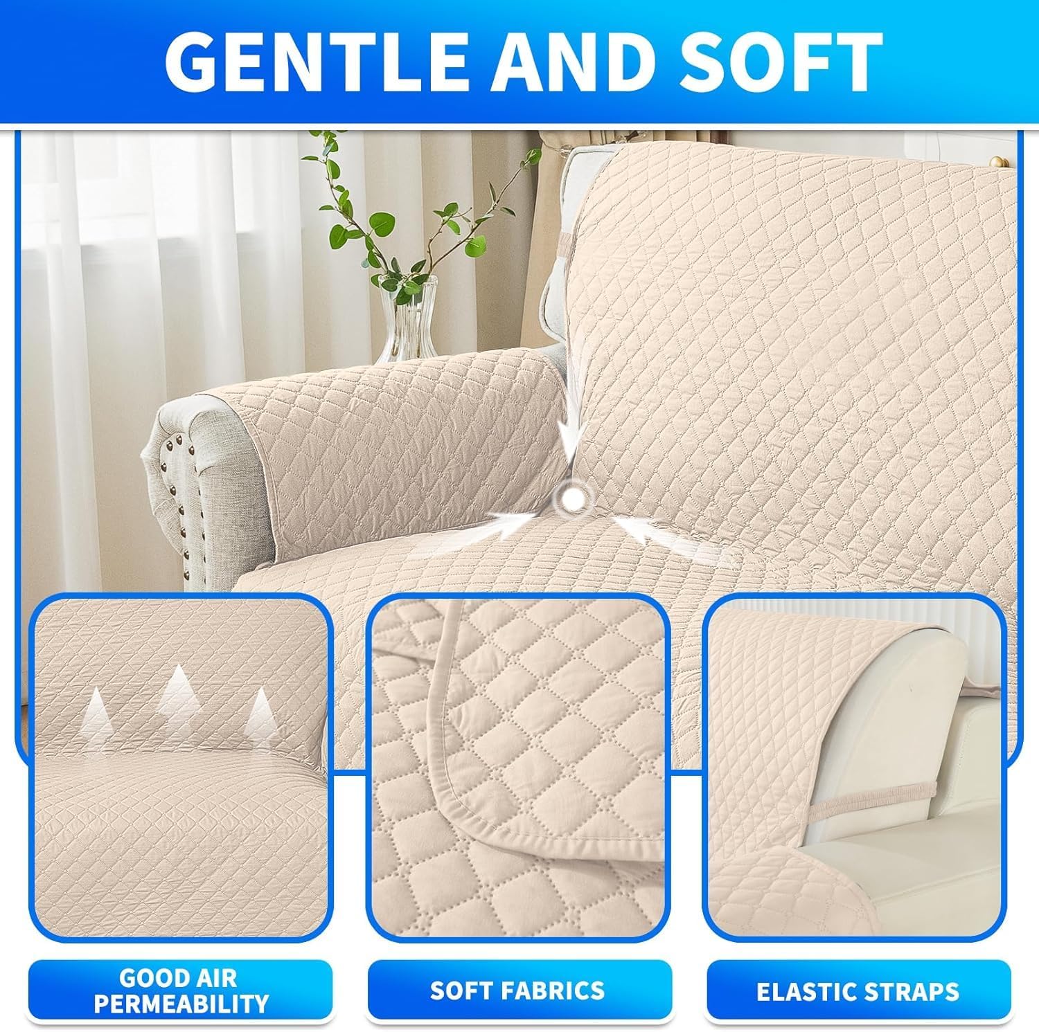 Detalle de CYCMACO Copridivano Angolare Impermeabile 4 Posti con Penisola Beige – Reversibile e Antimacchia