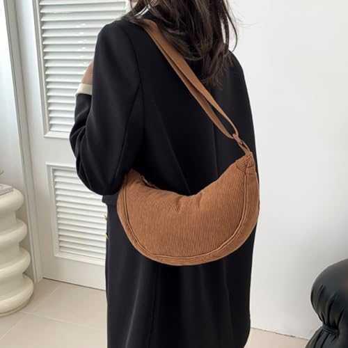 Detalle 2 de Aucuu bolso bandolera para mujer de media luna impermeable (nailon) en marrón