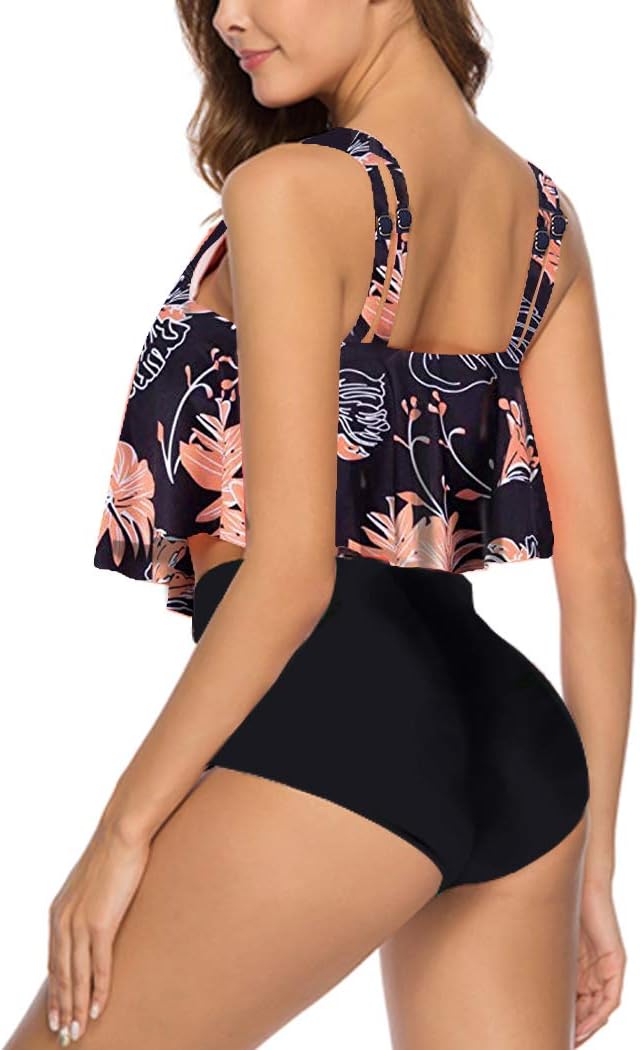 Detalle de Aidotop Damen-Badeanzug: Rüschen-High-Waist Bikini mit Taillen-Shaping