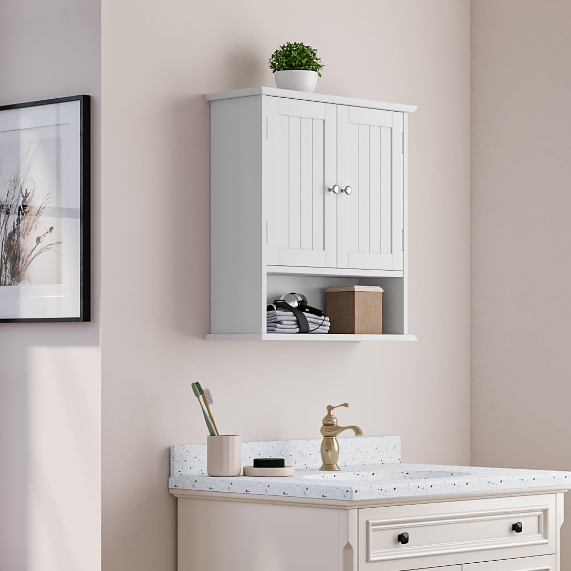 Thumbnail 3 de Mino Kesper Bathroom Wall Cabinet: Over-Toilet Storage with 2 Doors and Open Shelf