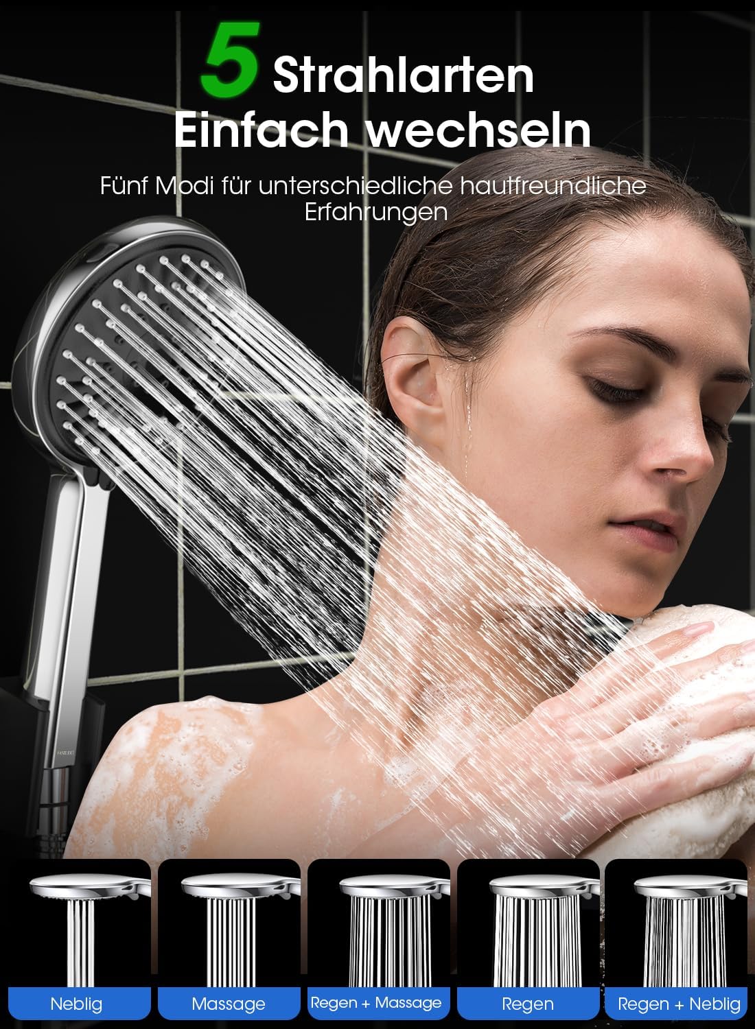 Thumbnail 5 de FASDUNT Chrom Duschkopf mit 2 m Premium Flexibler Schlauch – 9,5 l/min Wassersparer, Turbo-Technologie und verchromter ABS-Head
