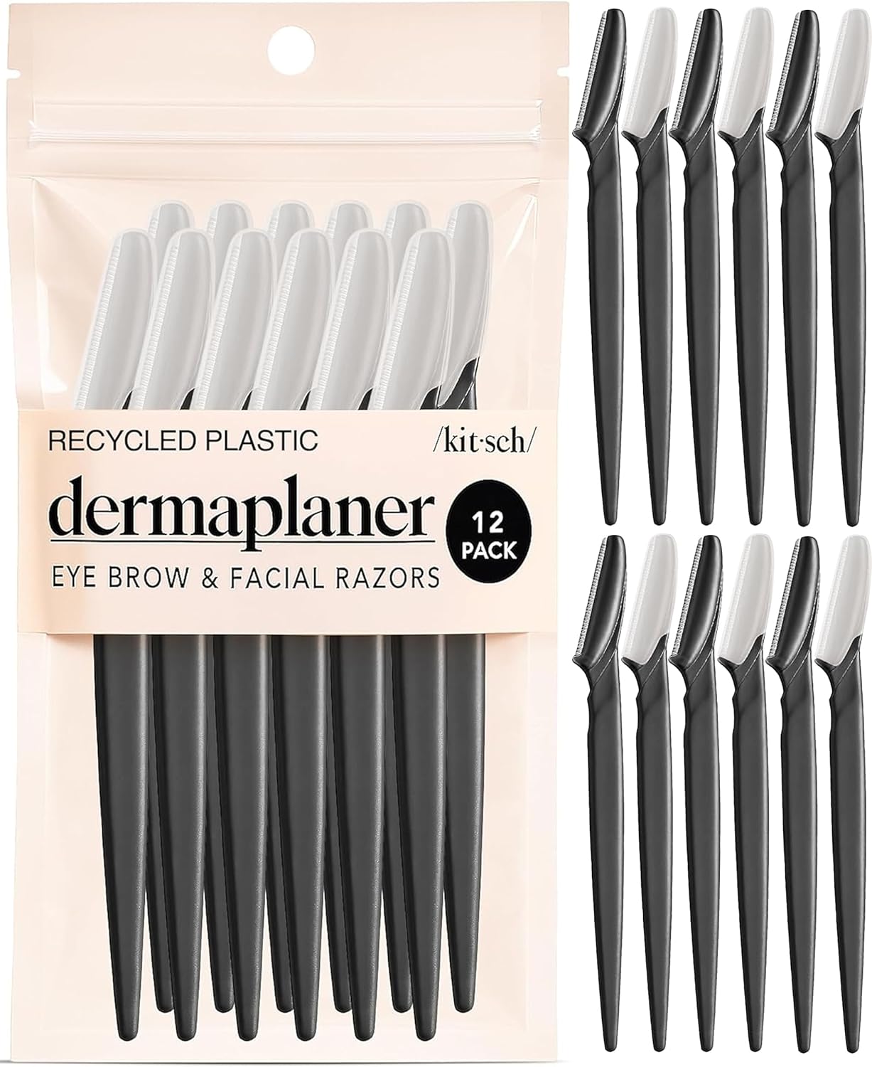 Kitsch Rasoir Dermaplane – Set dermaplane visage et outil de soin noir, 12 pièces