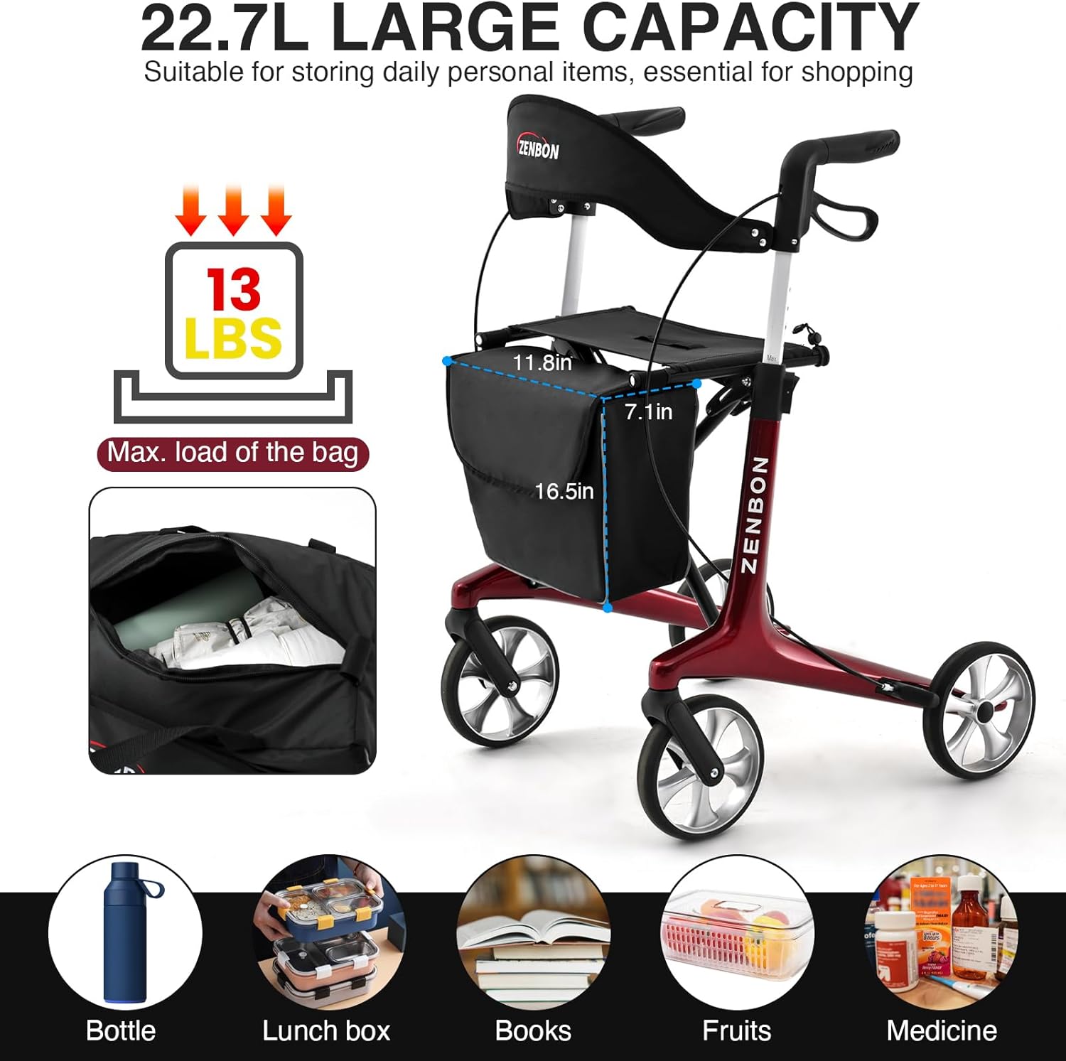 Detalle de Carbon Rollator Ultraleicht Klappbar – leichter Rollator mit Sitz für Alltag und Reise